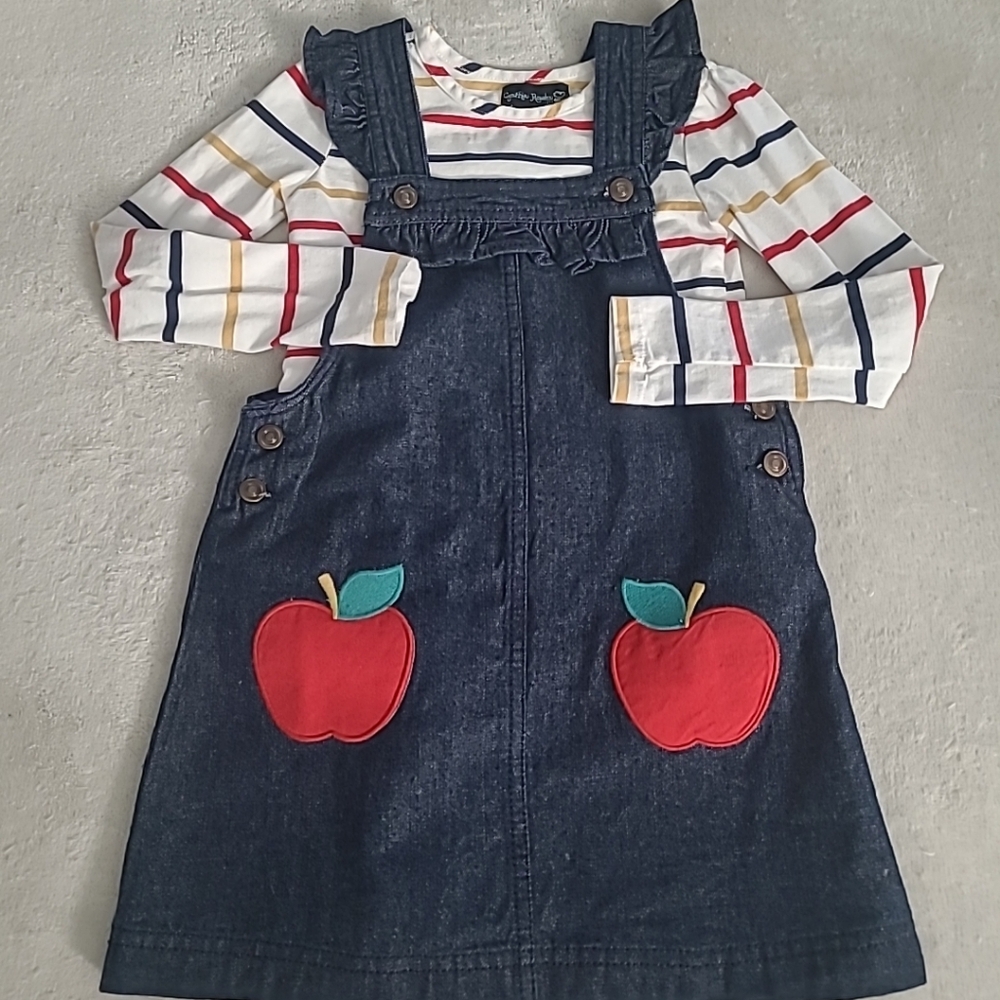 Cynthia Rowley Girls Denim Jumper Dress 2PC Outfit Apple School Fall 4 5Y Casual